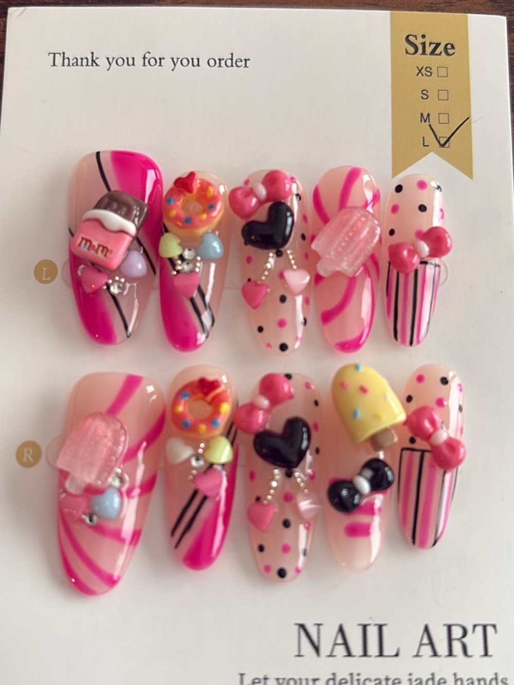 Cute Pink 3D Candy Charm Press-On Nails